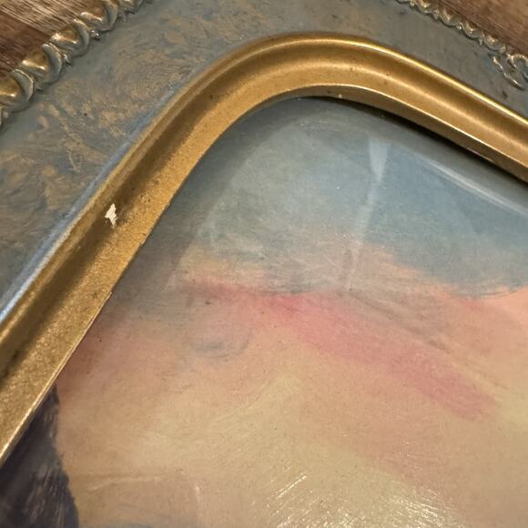 Antique Convex Bubble Frame Hexagonal Floral Carved Wood Mountain Waterfall READ - Picture 3 of 11